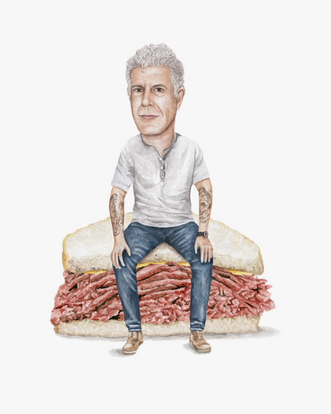 Anthony Bourdain celebs on Sandwiches 8x10 watercolor print sold by Le Monkey House