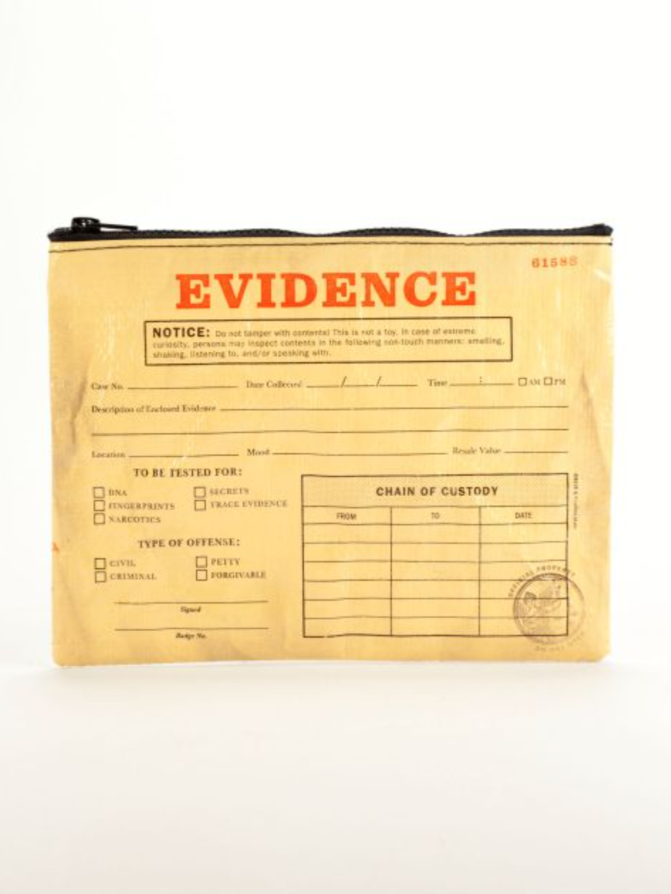 Evidence Bag Zipper pouch by Blue Q Sold by Le Monkey House