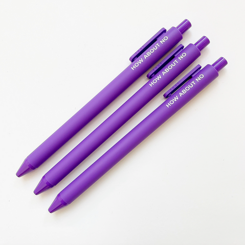 How About No purple click top pen by Calliope Pencil Factory Sold by Le Monkey House