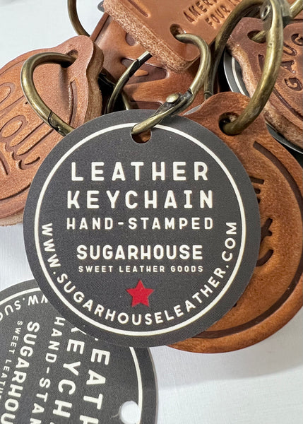 12 Gauge Shell round leather keychain by Sugarhouse Leather Sold by Le Monkey House