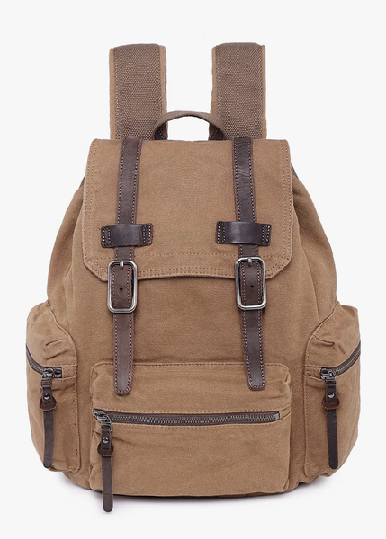 Silent trail canvas and leather backpack made by TSD brand, Sold at Le Monkey House