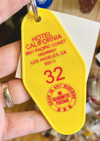 Vintage retro plastic motel/hotel keychain/keyring/key fob Hotel California, Pacific Coast Highway LA The Eagles, Sold by Le Monkey House