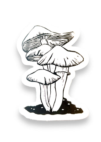 Black and White mushroom Sticker by Big Moods, Sold by Le Monkey House