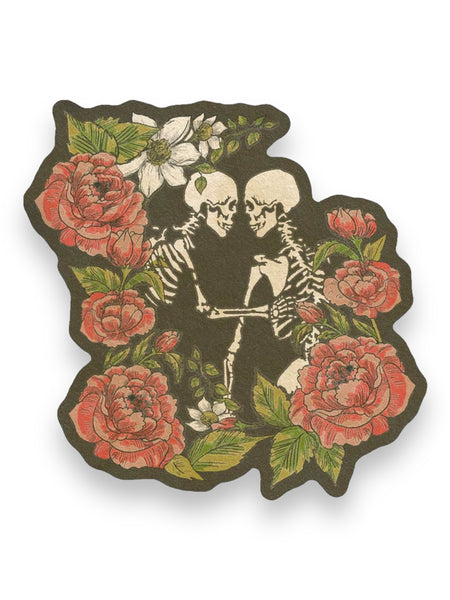 The Lovers - Skeleton and Roses Sticker by Clusterfunk Studio Sold by Le Monkey House