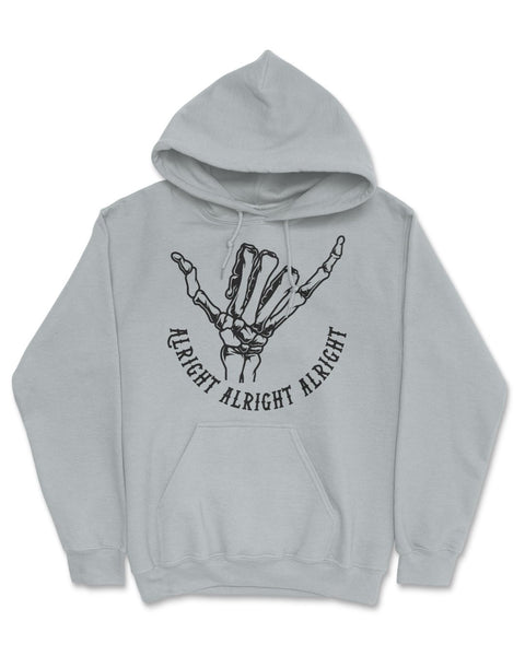 Alright alright alright hoodie hooded sweatshirt skeleton hand hang loose printed designed and sold by Le Monkey House