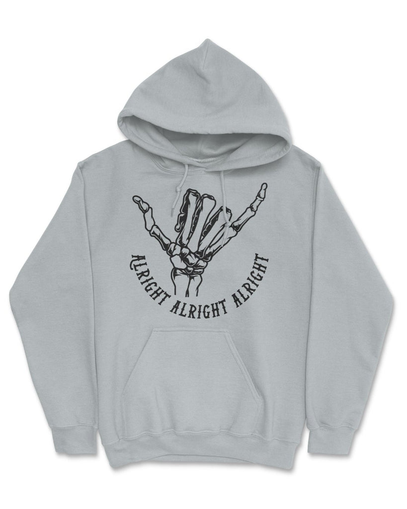 Alright alright alright hoodie hooded sweatshirt skeleton hand hang loose printed designed and sold by Le Monkey House