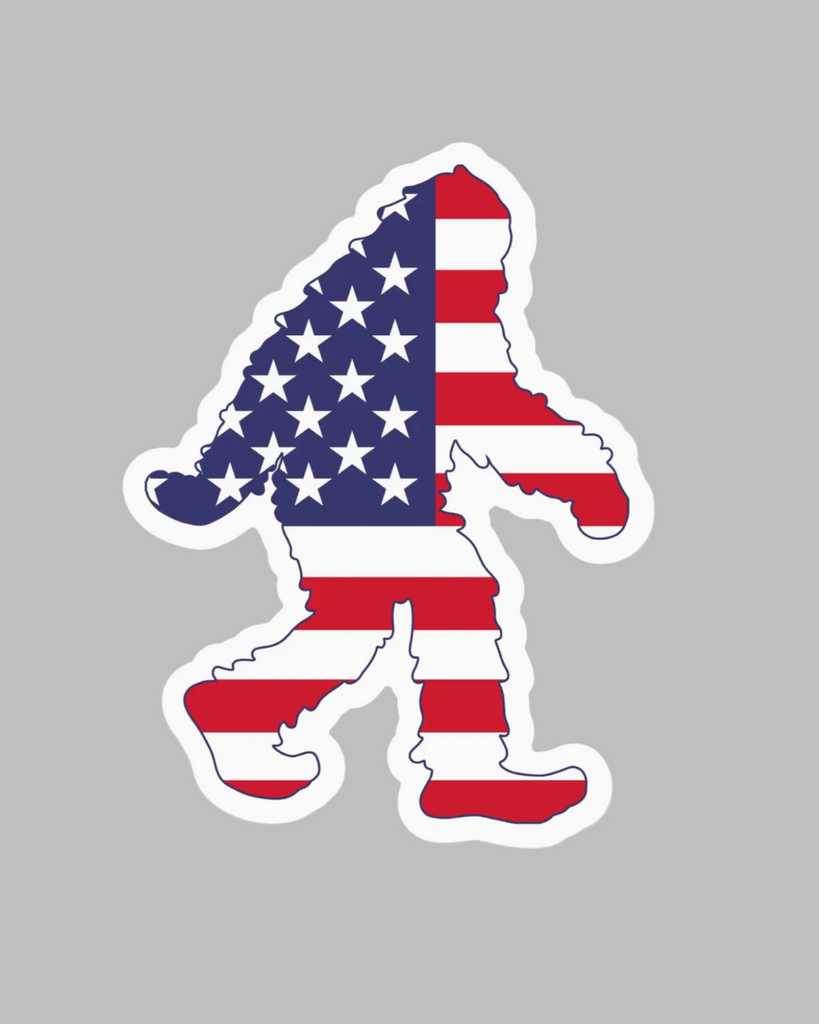 American flag bigfoot sasquatch sticker by Big Moods sold by Le Monkey House