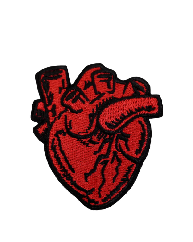 Anatomical black and red heart embroidered iron on patch by Square deal recordings sold by Le Monkey House