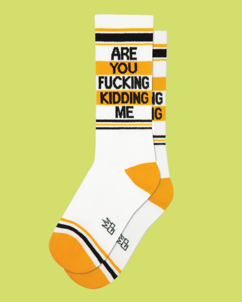 Are you fucking kidding me retro gym socks by Gumball Poodle sold by Le Monkey House