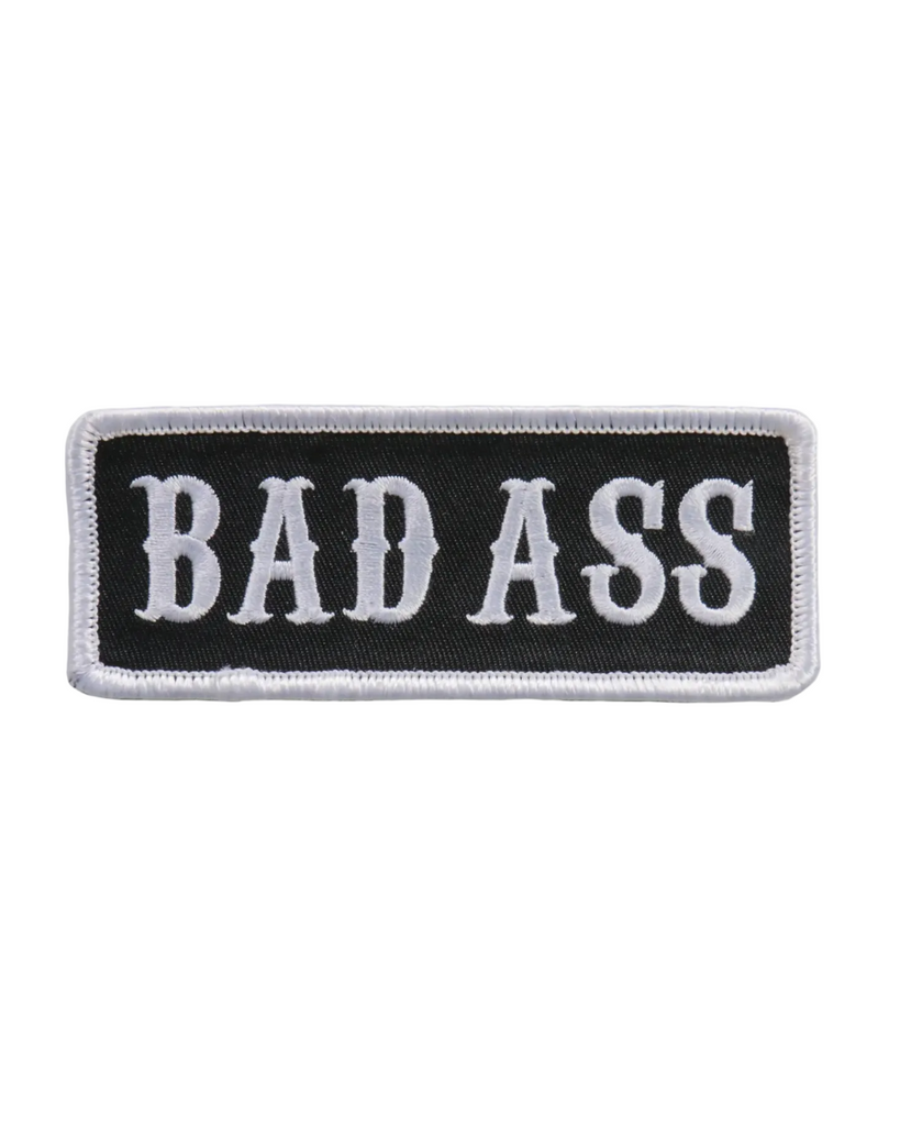 Bad ass embroidered iron on patch by Hot Leathers sold by Le Monkey House