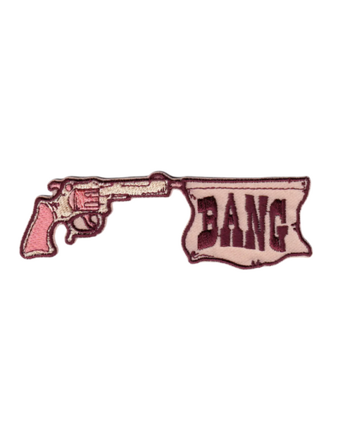 Bang gun flag western embroidered iron on patch by Square deal recordings sold by Le Monkey House