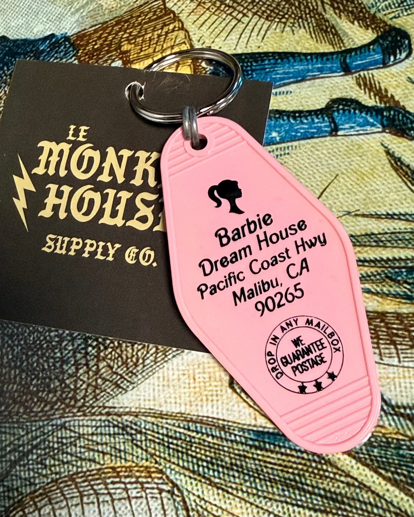 Barbie Dream House, PCH, Malibu, CA, retro style motel keychain, keyfob, by Three Sisters Design Co, sold by Le Monkey House
