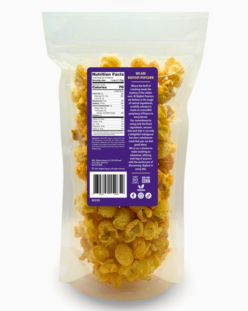 Bayou Blaze flavored popcorn by Bigfoot popcorn sold by Le Monkey House