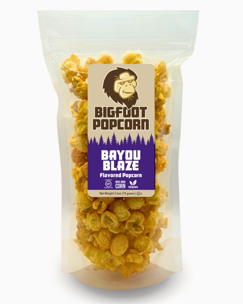 Bayou Blaze flavored popcorn by Bigfoot popcorn sold by Le Monkey House