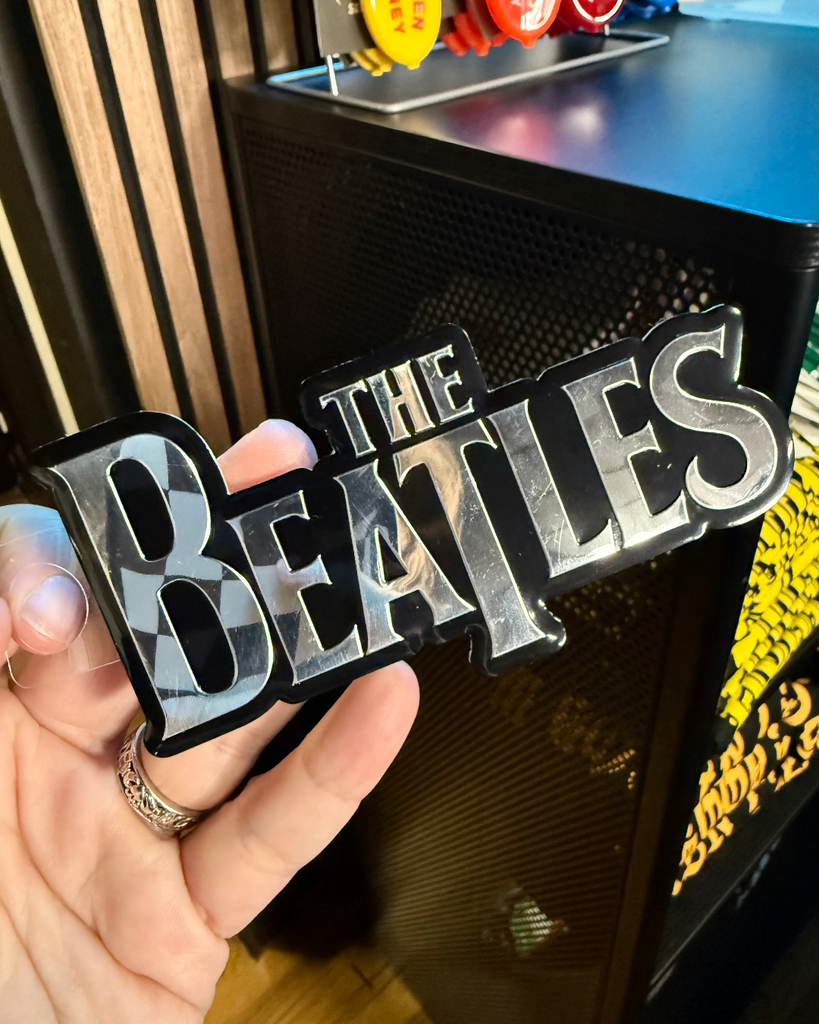 The Beatles Logo Sticker, Metal sticker, metal emblem, by Square Deal Recordings, sold by Le Monkey House