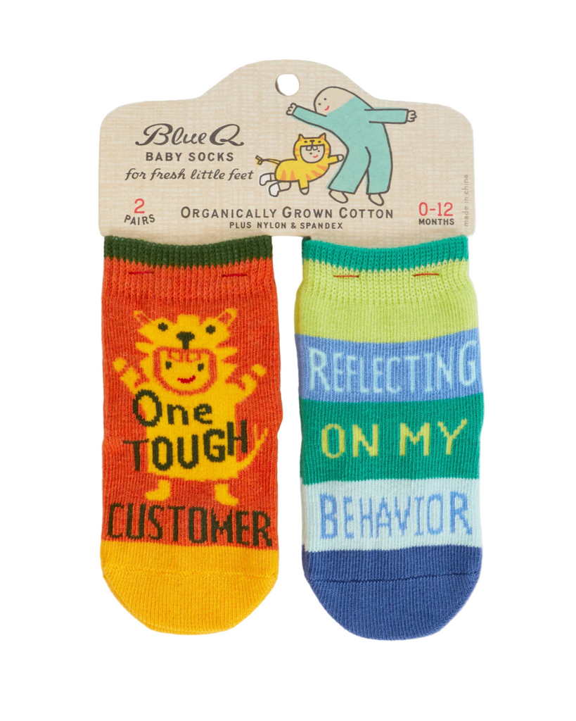Reflecting on my behavior tough customer baby socks by Blue Q sold by Le Monkey House