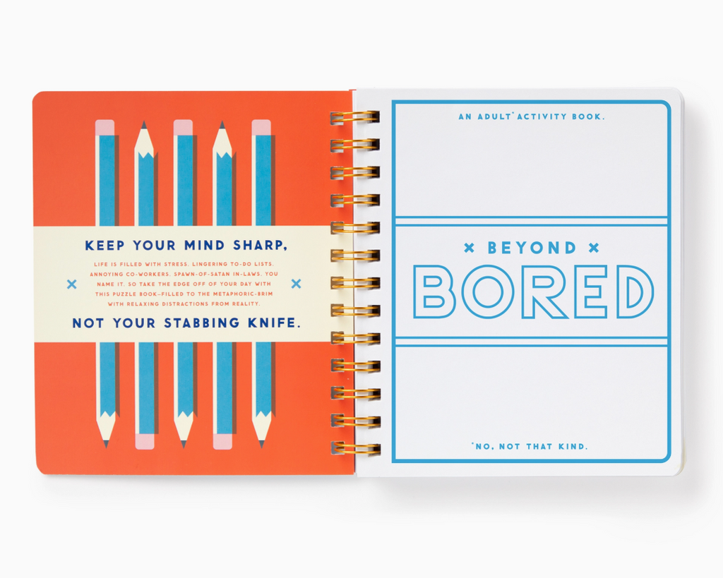 Beyond bored adult activity book by Brass Monkey Supply Co. Sold by Le Monkey House