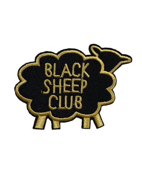 The Black sheep club black and gold embroidered iron on patch sold by Le Monkey House