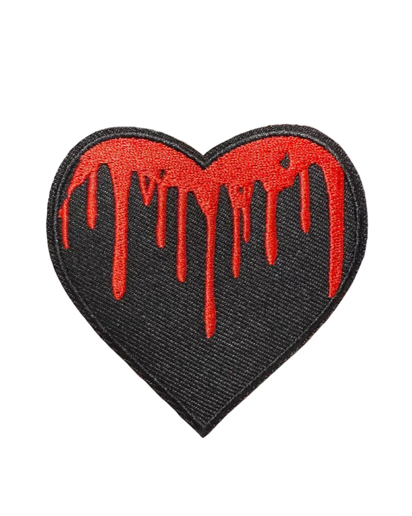 black and red bleeding heart embroidered iron on patch sold by Le Monkey House