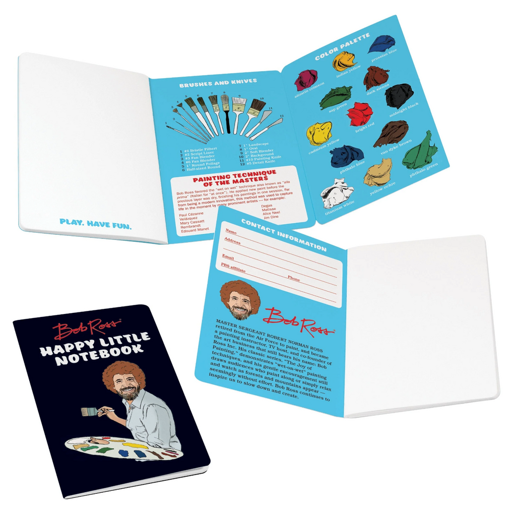 Bob Ross Happy Little notebook by Unemployed Philosophers guild sold by Le Monkey House