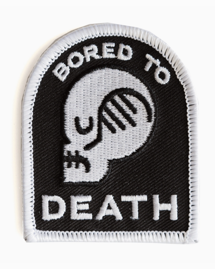 Bored to death patch, RIP, Skull embroidered iron-on patch by These are things, sold by Le Monkey House