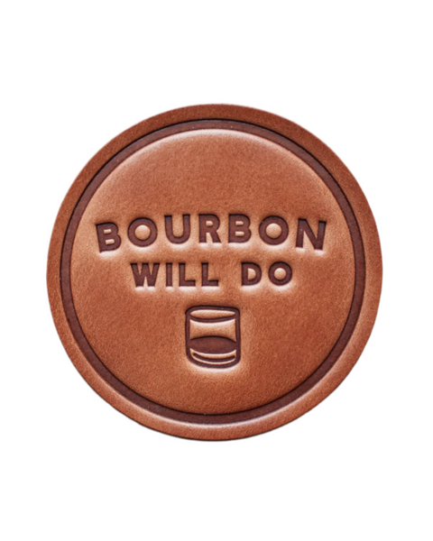 Bourbon will do handmade leather coaster by Sugarhouse Leather in Austin, Texas sold by Le Monkey House