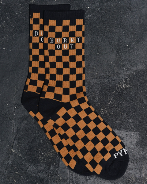 Burnt out checkered socks by Pyknic Sold by Le Monkey House