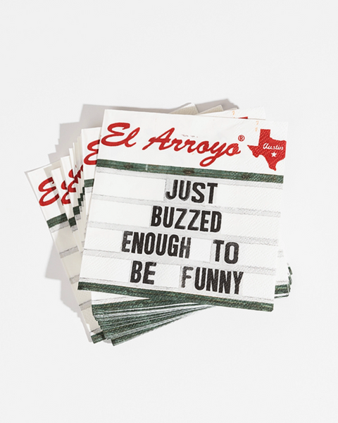 Just buzzed enough to be funny cocktail napkins by El Arroyo sold by Le Monkey House