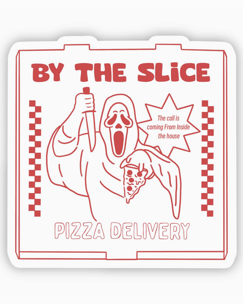 By the slice ghost face pizza delivery horror sticker for water bottles, laptops, coolers - weatherproof - by big Moods sold by Le Monkey House