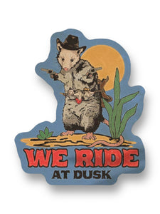 We Ride At Dusk Opossum Cowboy Sticker by Clusterfunk Studio Sold by Le Monkey House