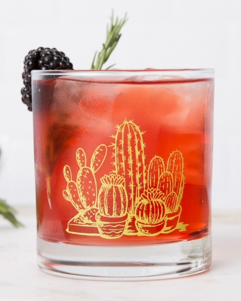 Cactus cacti green screen printed whiskey rocks glass by Counter Couture sold by Le Monkey House