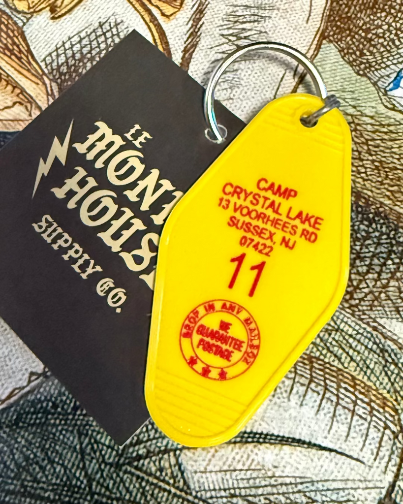 Camp Crystal Lake, Friday The 13th, retro style motel keychain, keyfob, by Three Sisters Design Co, sold by Le Monkey House