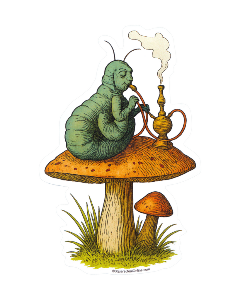 Alice in wonderland, caterpillar smoking sticker, Square Deal Recordings, Le Monkey House