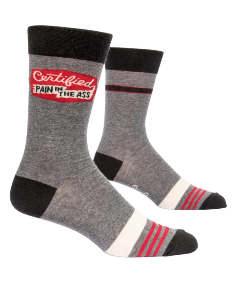 Certified pain in the ass men's crew socks by Blue Q sold by Le Monkey House