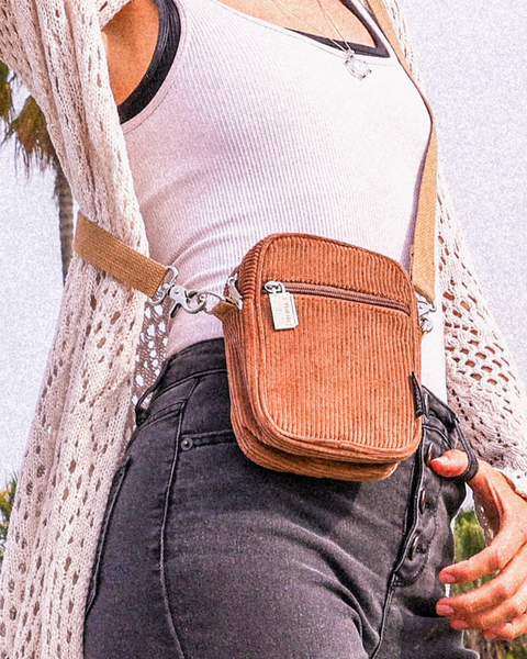 Chocolate brown sidekick crossbody bag by Fydelity sold by Le Monkey House