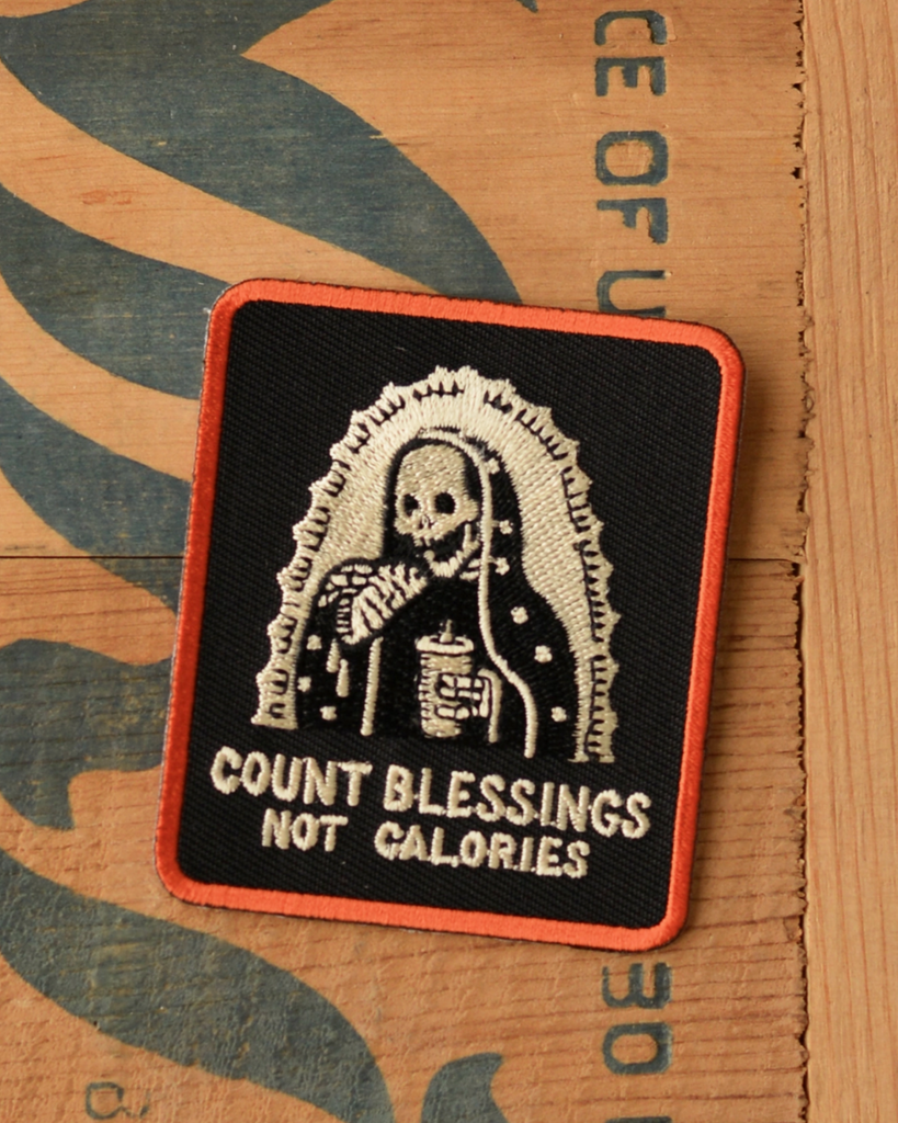 Count blessings not calories embroidered iron on patch by Pyknic sold by Le Monkey House