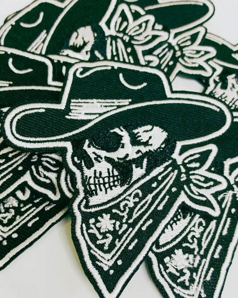 Skeleton with cowboy hat and bandana iron on sew on patch by TEELUX sold by Le Monkey House