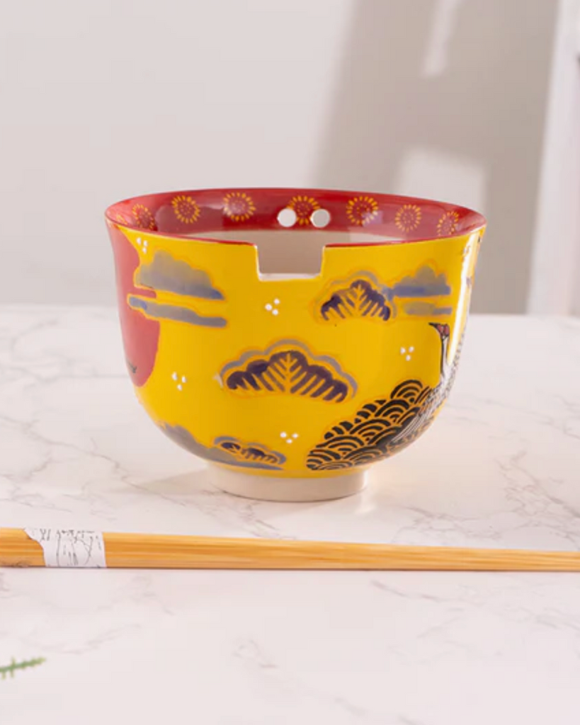 Yellow and red crane ceramic ramen bowl by Urban Tokyo sold by Le Monkey House