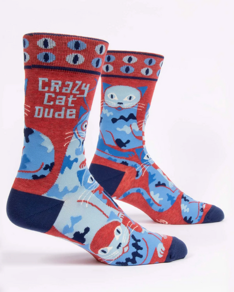 Crazy cat dude crew socks by Blue Q Sold by Le Monkey House