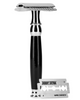 Crux supply company stainless steel, black handle safety razor sold by Le Monkey House