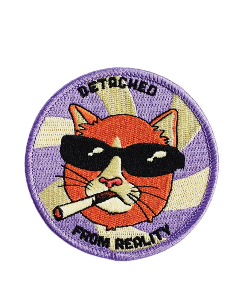 Detached from reality cool cat embroidered twill iron on patch by Retrograde supply sold by Le Monkey House