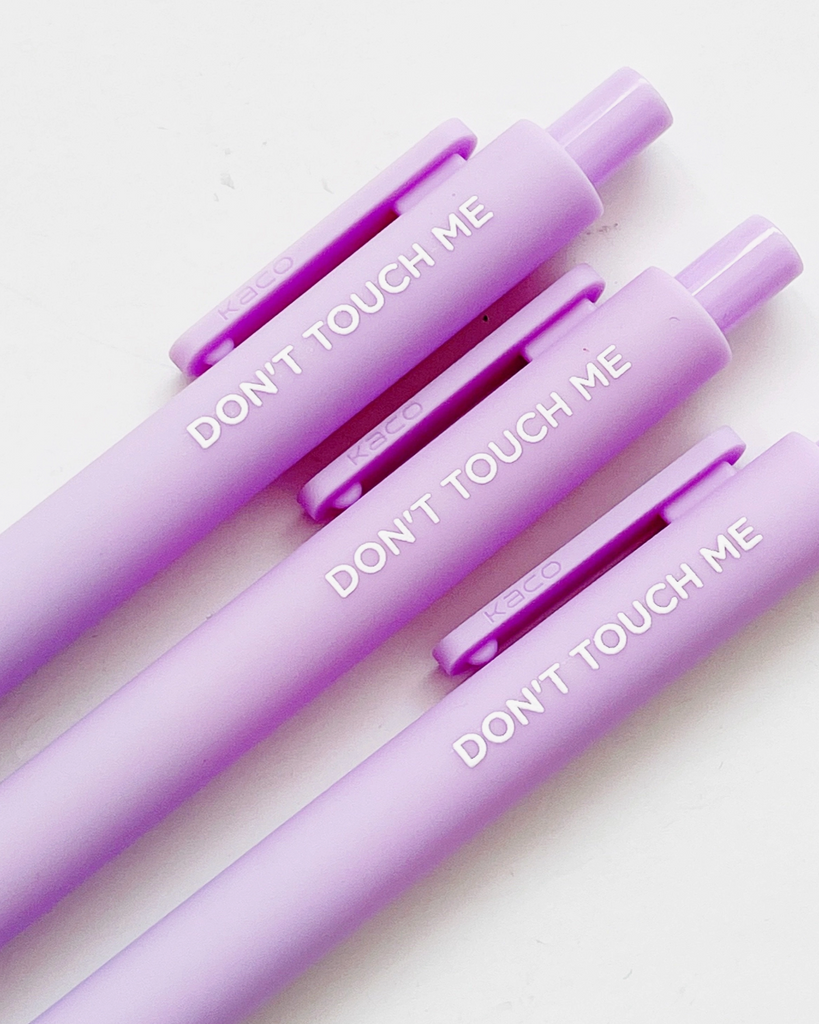 Lavender click top pen, Don't Touch Me by Calliope Pencil Factory Sold by Le Monkey House