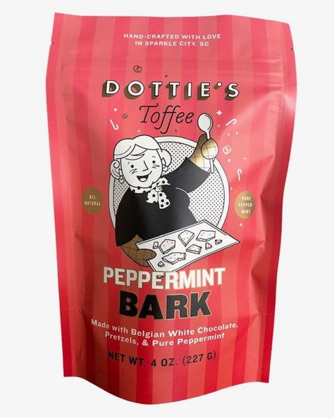 Dottie's toffee peppermint bark sold by Le Monkey House