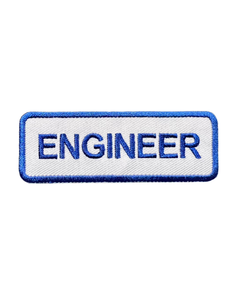 Classic Railroad engineer name tag embroidered iron on patch by Square Deal Recordings sold by Le Monkey House