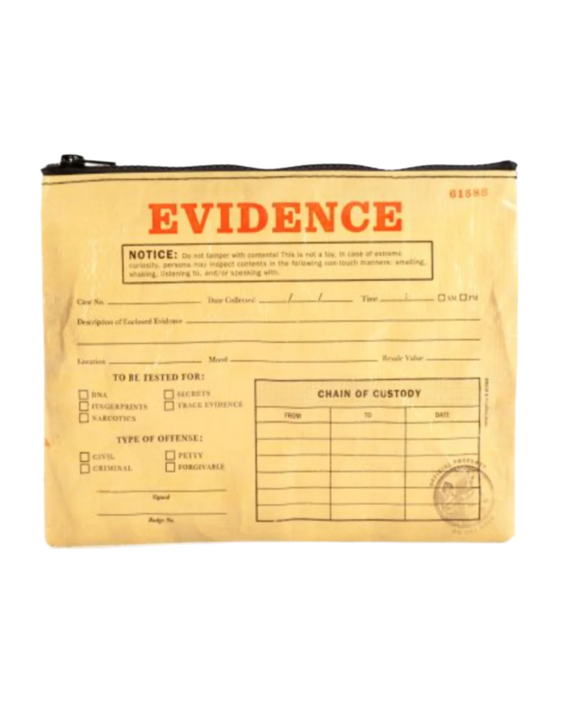 Evidence Bag Zipper Pouch by Blue Q, Recycled material, Sold by Le Monkey House