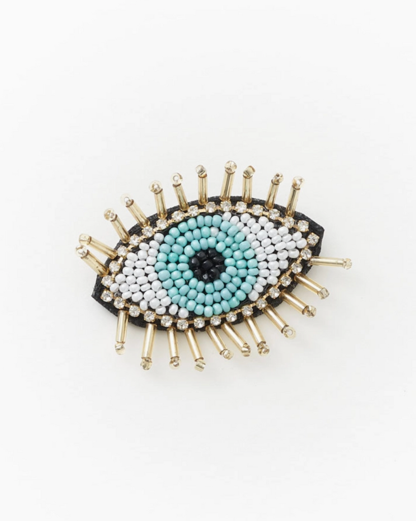 Beaded evil eye brooch by Matr Boomie sold by Le Monkey House