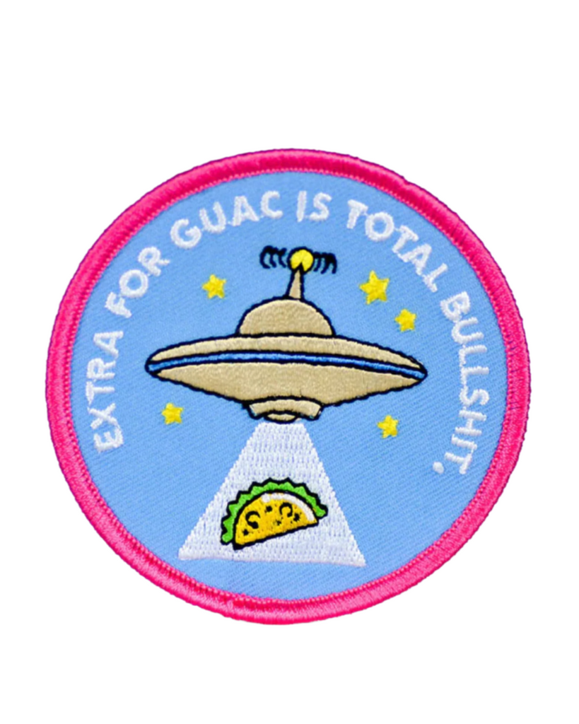 Extra for guac is bullshit twill embroidered iron on patch by Meriwether 1976 sold by Le Monkey House