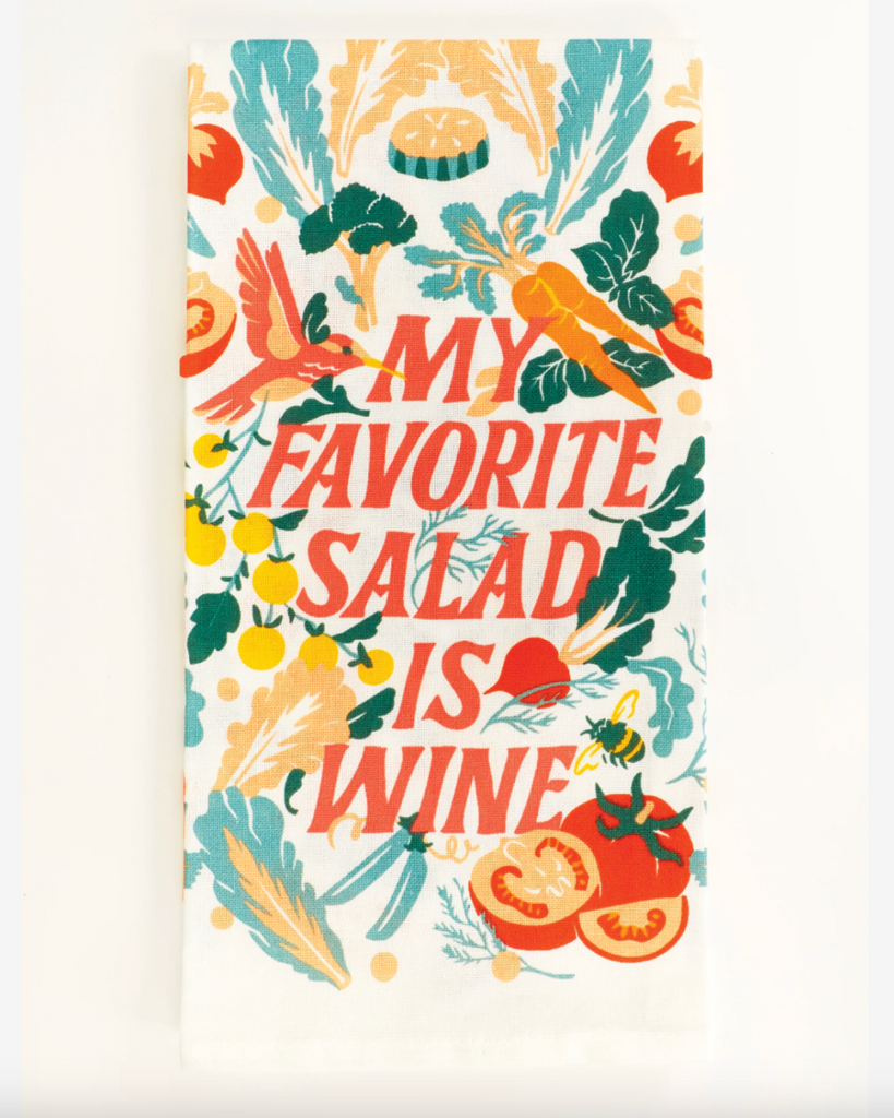 My favorite salad is wine kitchen towel by Blue Q sold by Le Monkey House