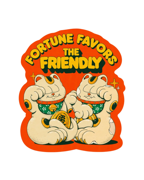 Fortune favors the friendly lucky cat waterproof sticker by Big Moods sold by Le Monkey House
