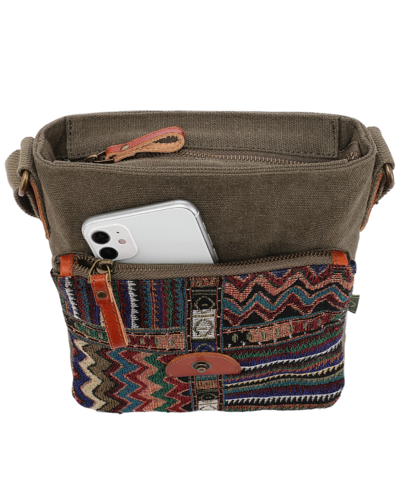 Four seasons crossbody in olive by TSD Brand sold by Le Monkey House